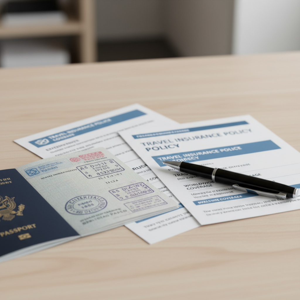 Visa-Stempel und Versicherungsunterlagen